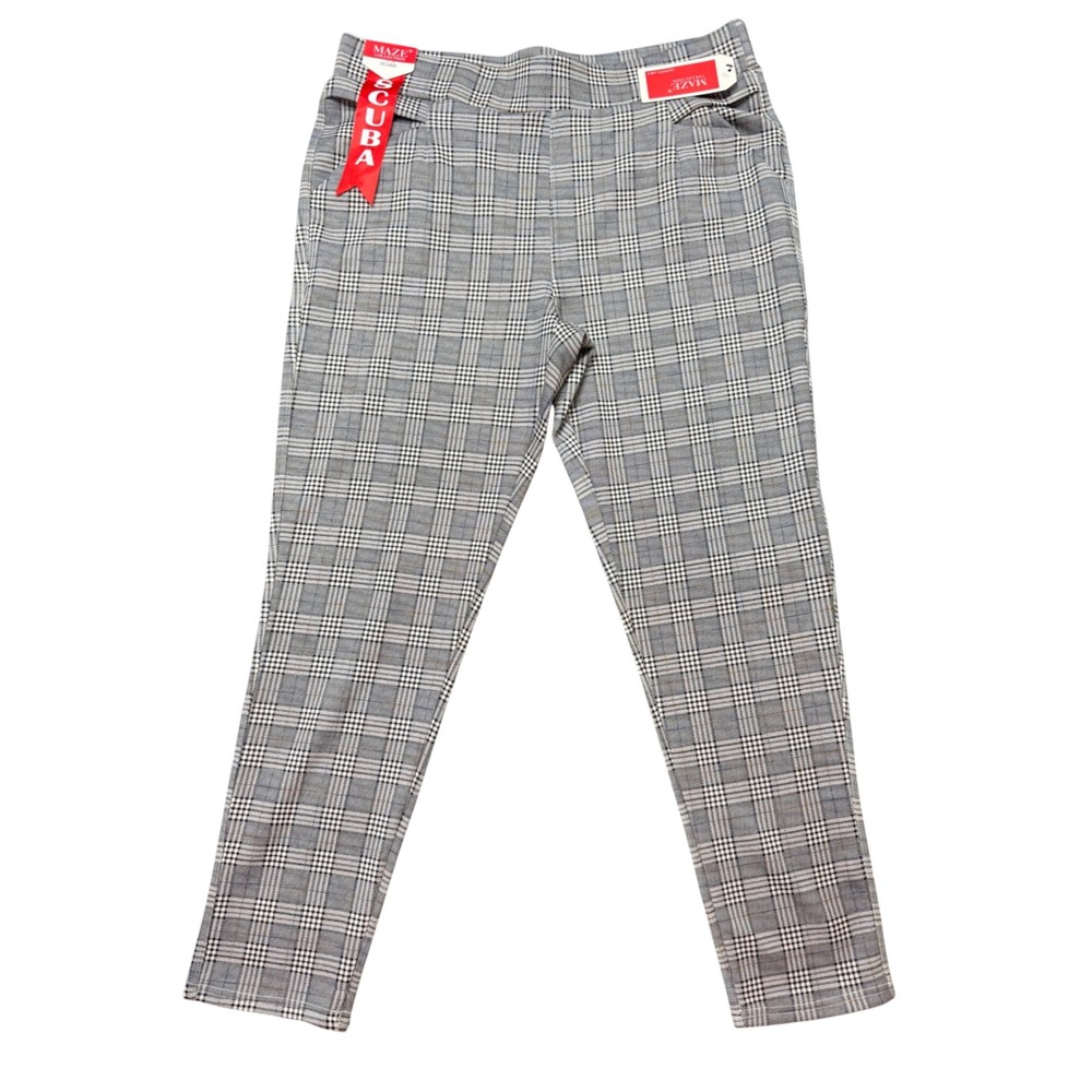 Maze Collection Scuba Pants Womens 3X Grey Plaid NEW Stretch Tapered Trousers